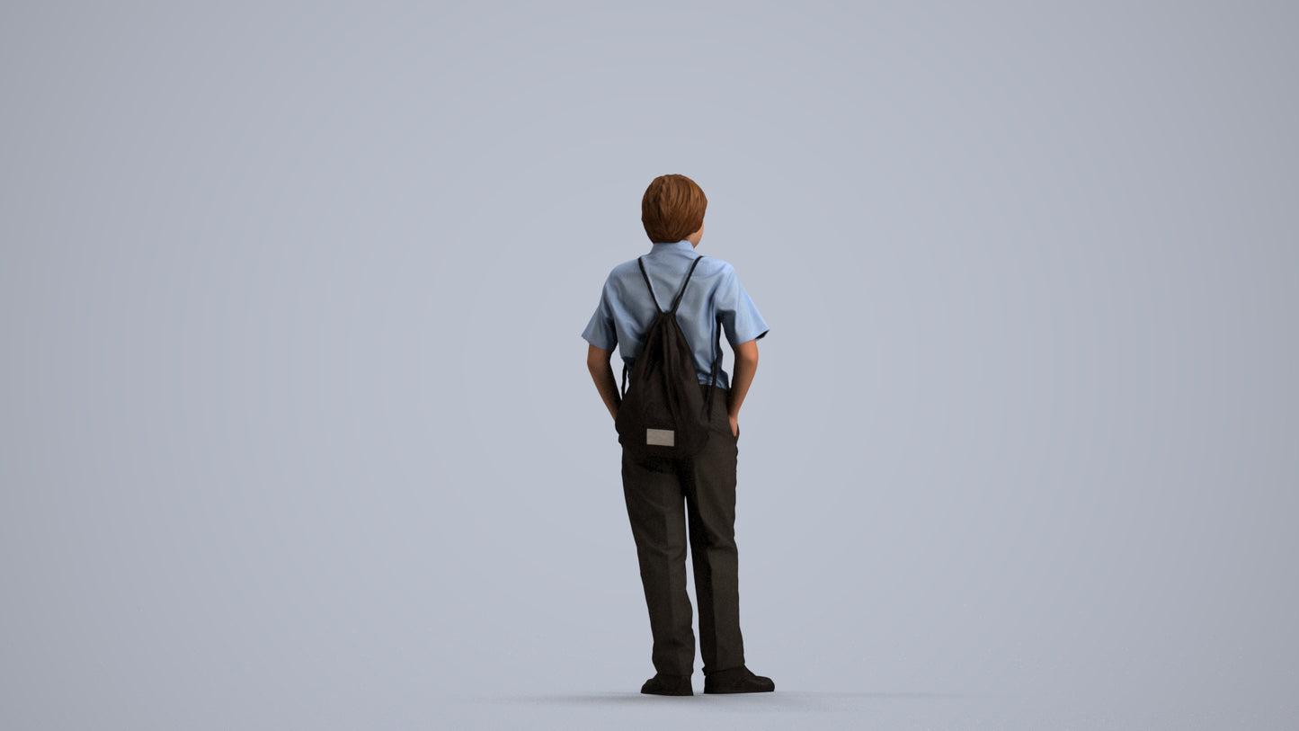 photogrammetry 3D boy kids, realistic human model archviz FBX, front view render