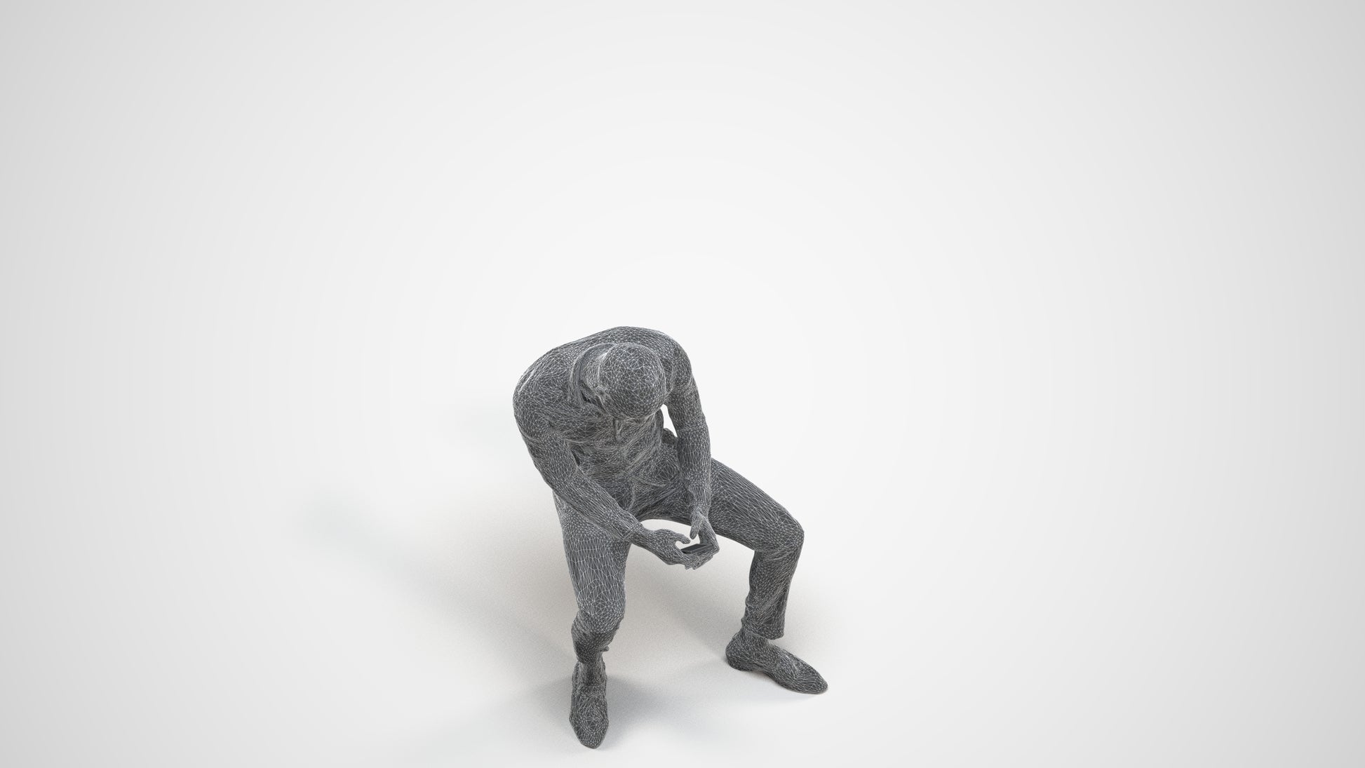 3D people model man business sitting, scanned human for 3ds Max rendering, wireframe three-quarter view