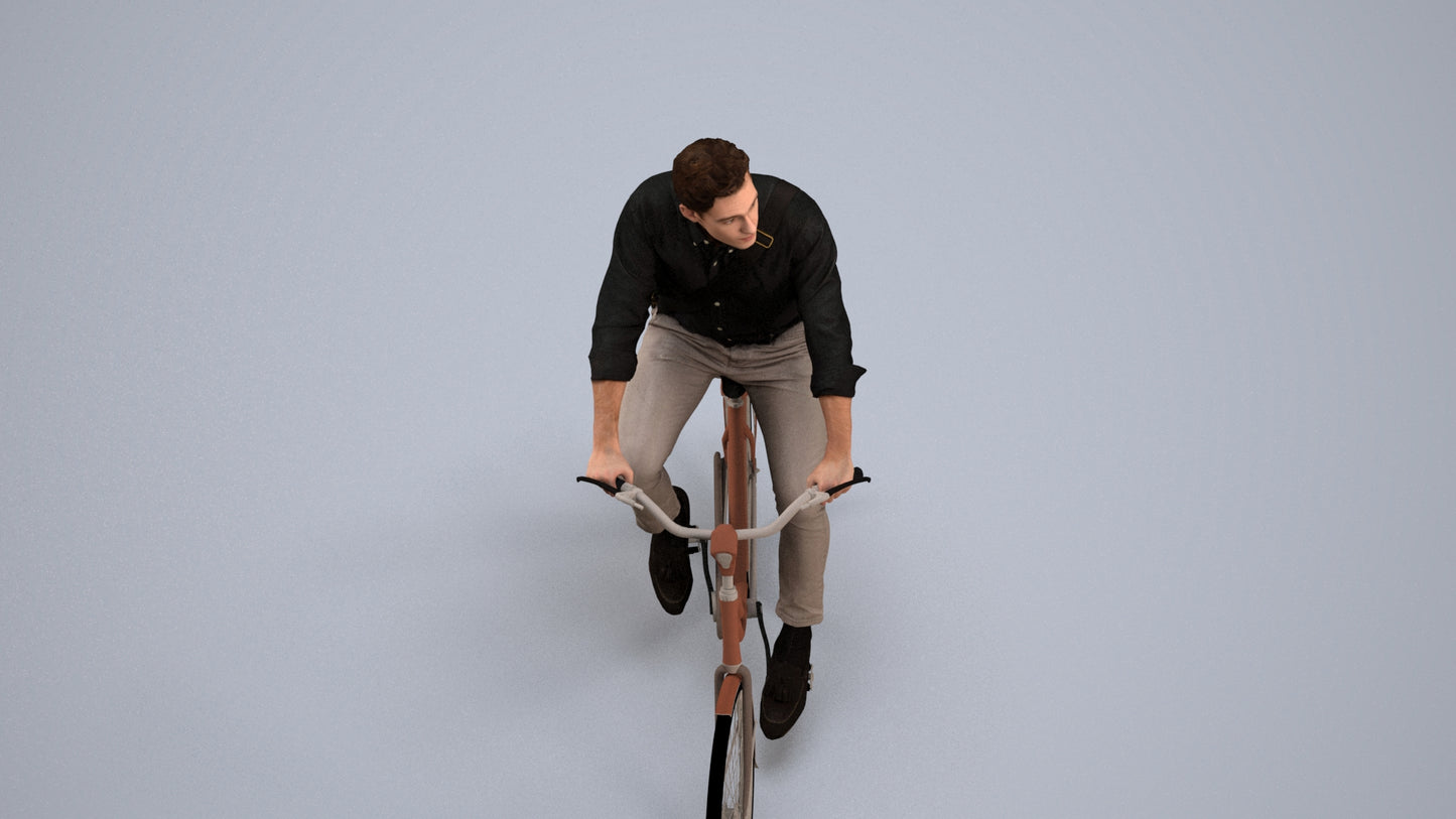 3D people model man casual cycling, scanned human for 3ds Max rendering, back view render