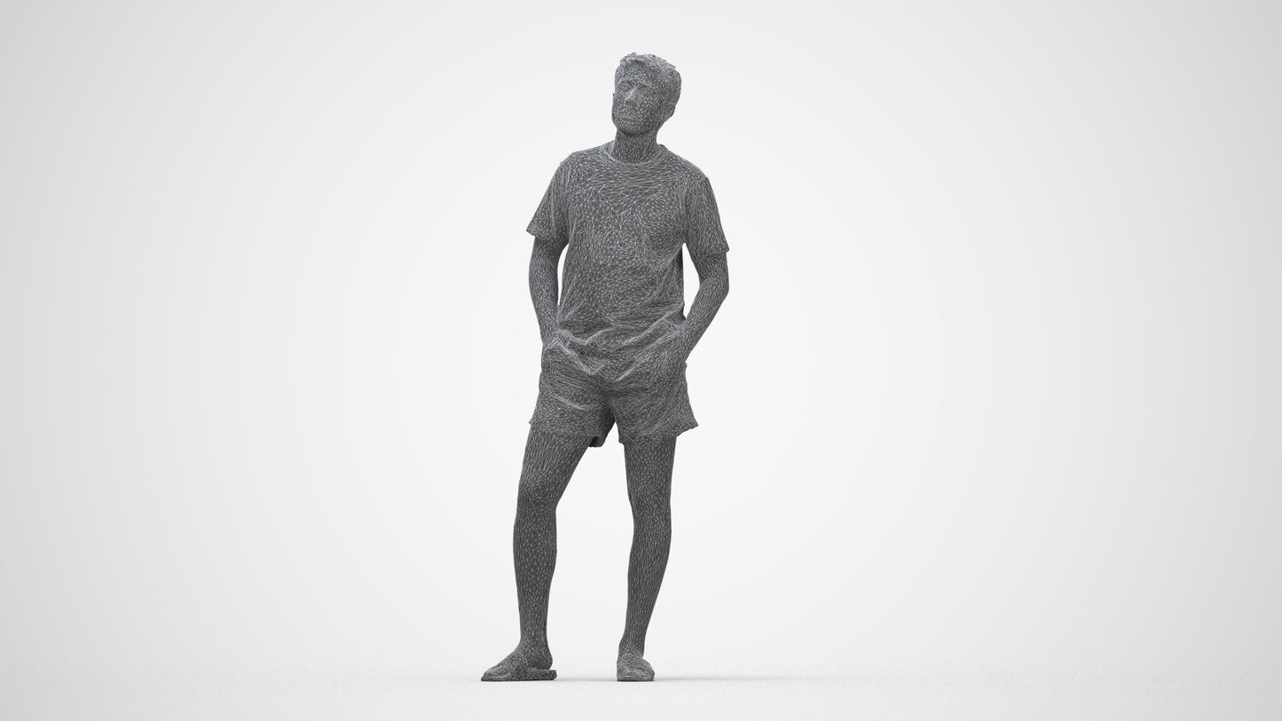 realistic 3D people man casual standing, render-ready for V-Ray and Corona, FBX OBJ, wireframe back view