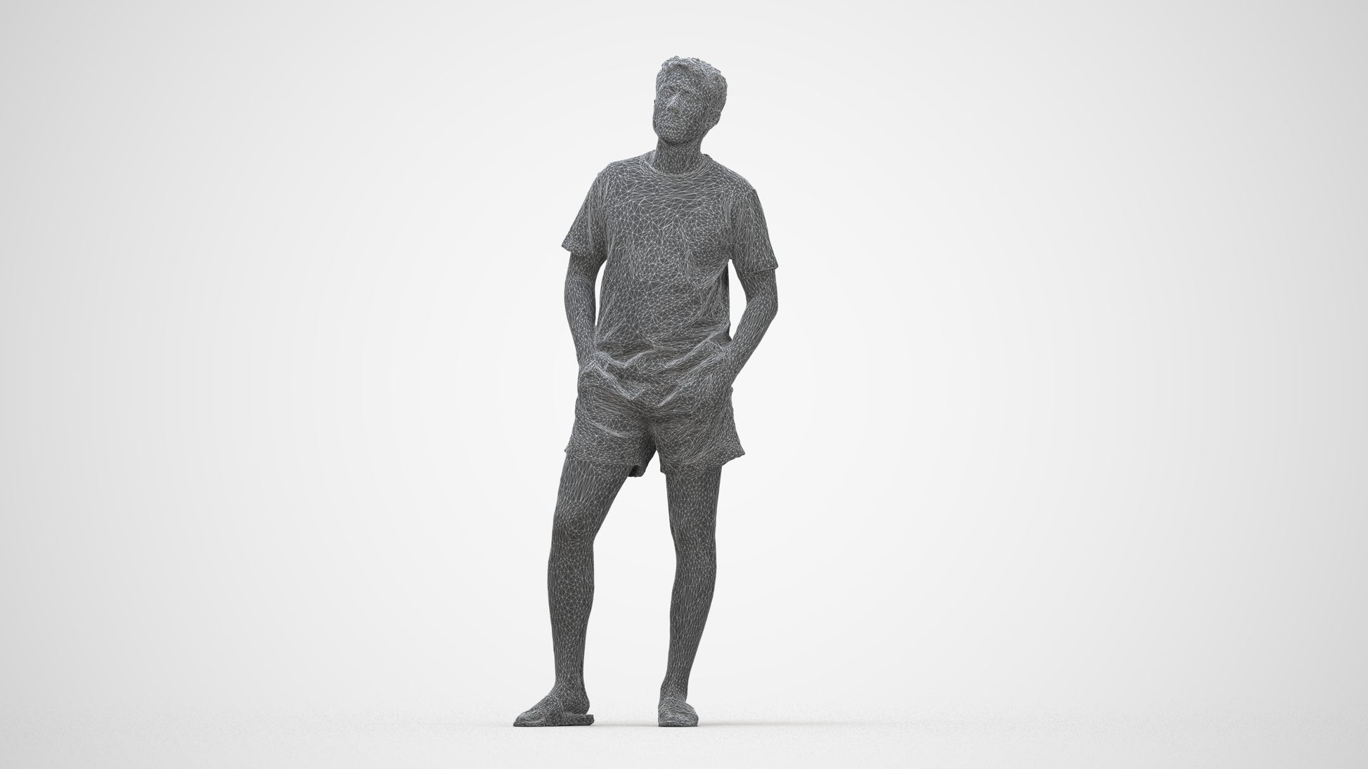 realistic 3D people man casual standing, render-ready for V-Ray and Corona, FBX OBJ, wireframe back view