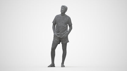 realistic 3D people man casual standing, render-ready for V-Ray and Corona, FBX OBJ, wireframe back view