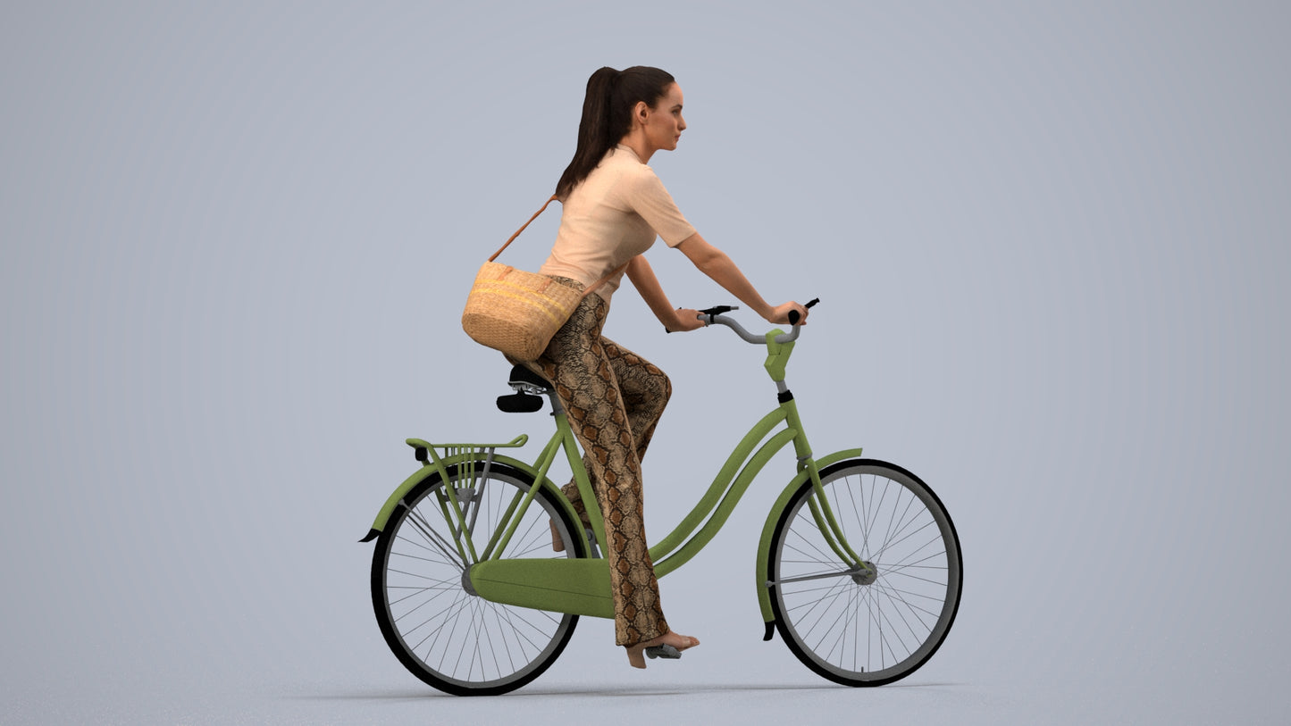 scanned 3D woman casual cycling, photogrammetry people for Enscape and V-Ray, side view render