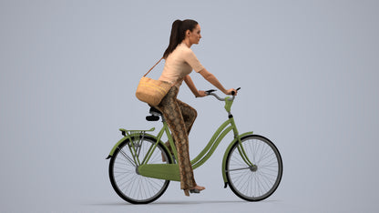 scanned 3D woman casual cycling, photogrammetry people for Enscape and V-Ray, side view render