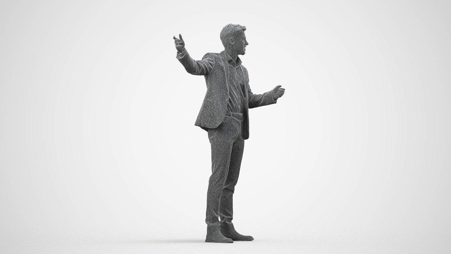 realistic 3D man business, scanned archviz people for Blender and 3ds Max, wireframe side view