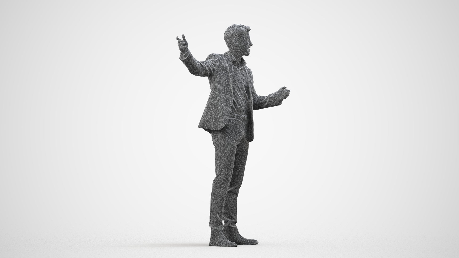realistic 3D man business, scanned archviz people for Blender and 3ds Max, wireframe side view