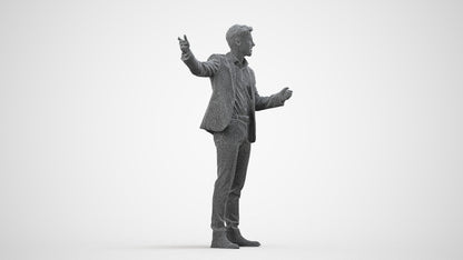 realistic 3D man business, scanned archviz people for Blender and 3ds Max, wireframe side view