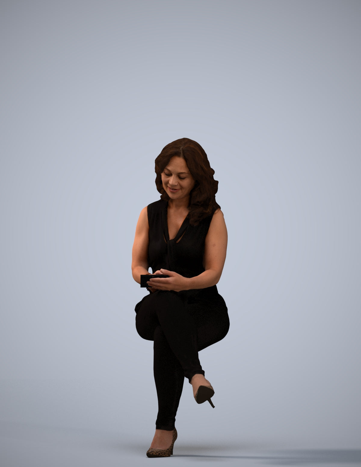 realistic 3D woman casual sitting, scanned archviz people for Blender and 3ds Max