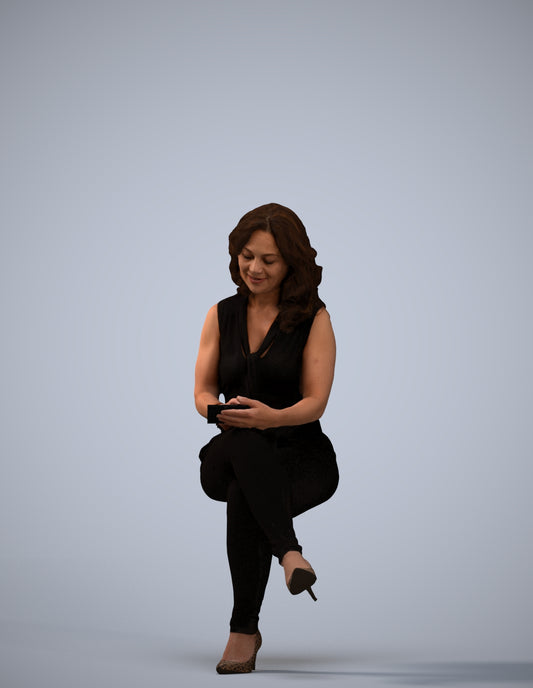 realistic 3D woman casual sitting, scanned archviz people for Blender and 3ds Max