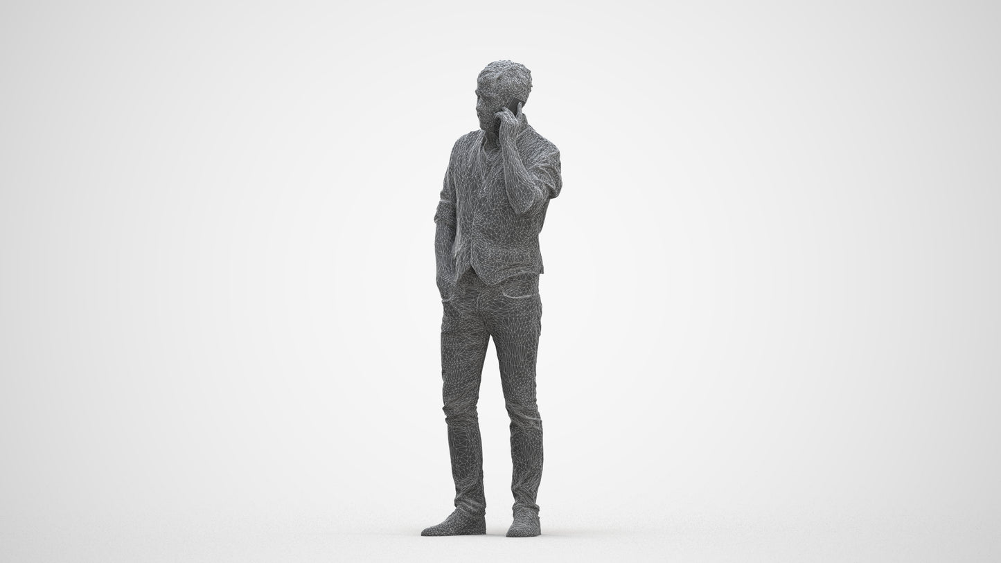 3D human model man casual standing, photogrammetry scanned person for archviz, three-quarter front view render