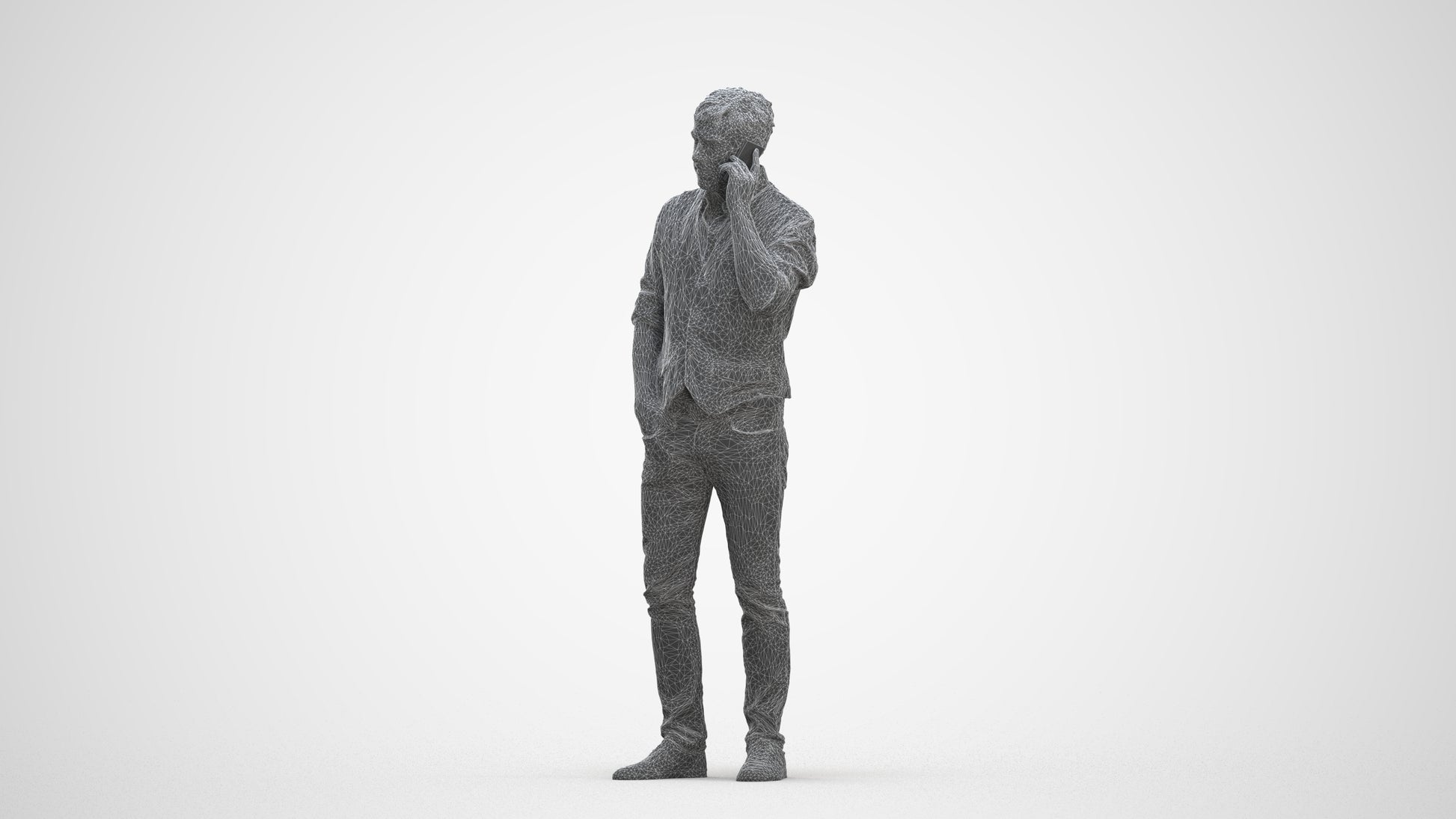 3D human model man casual standing, photogrammetry scanned person for archviz, three-quarter front view render