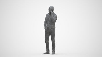 3D human model man casual standing, photogrammetry scanned person for archviz, three-quarter front view render