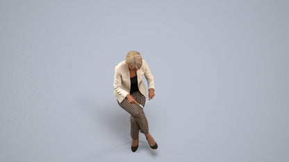 realistic 3D human senior woman business sitting, archviz people FBX OBJ for Blender, back view render