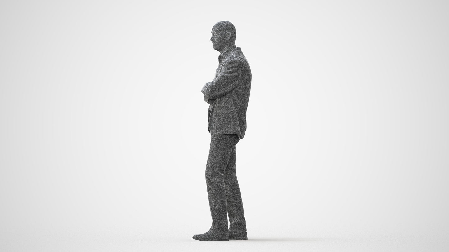 3D human model senior man business, photogrammetry scanned person for archviz, square thumbnail