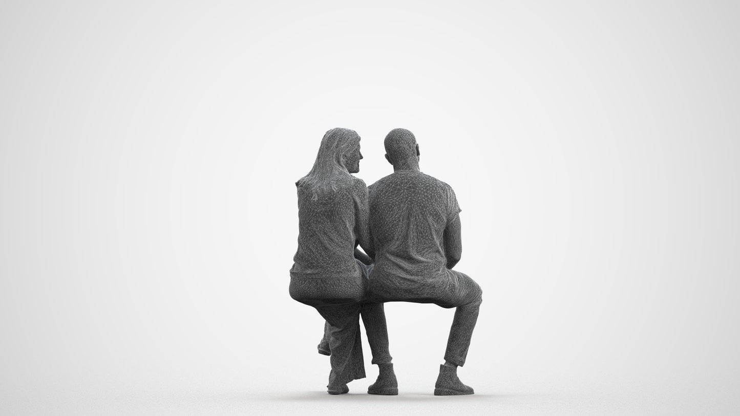 realistic 3D woman casual couple, scanned archviz people for Blender and 3ds Max, wireframe front view