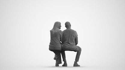 realistic 3D woman casual couple, scanned archviz people for Blender and 3ds Max, wireframe front view