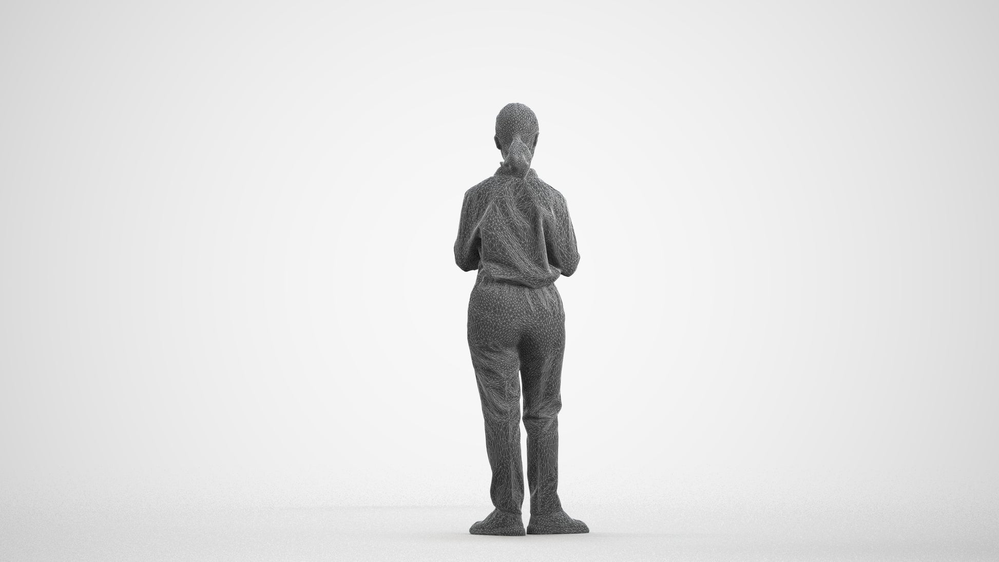 3D scanned girl kids, photorealistic archviz people for Enscape and SketchUp, wireframe front view