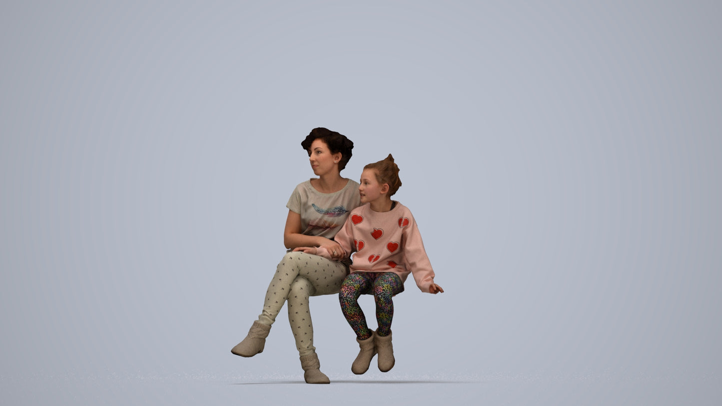 realistic 3D people girl kids, render-ready for V-Ray and Corona, FBX OBJ, top-down view render