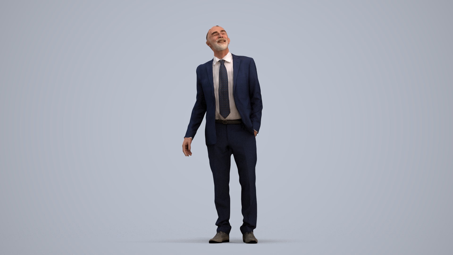3D people model senior man business, scanned human for 3ds Max rendering, standing pose render