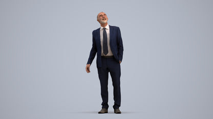3D people model senior man business, scanned human for 3ds Max rendering, standing pose render