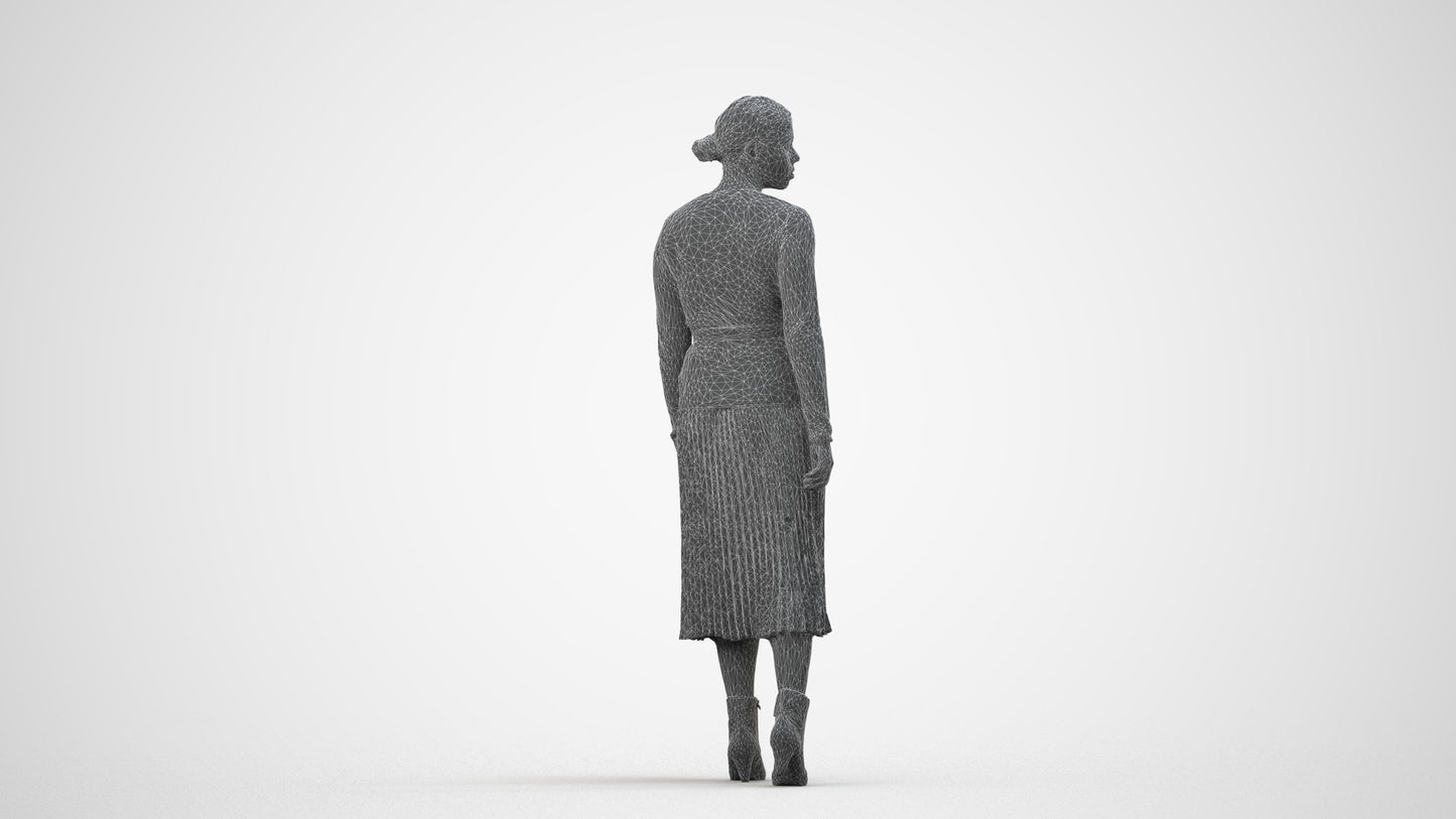 realistic 3D human woman casual walking, archviz people FBX OBJ for Blender, wireframe side view