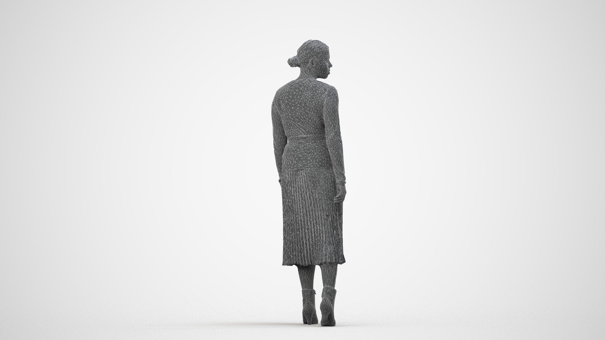 realistic 3D human woman casual walking, archviz people FBX OBJ for Blender, wireframe side view