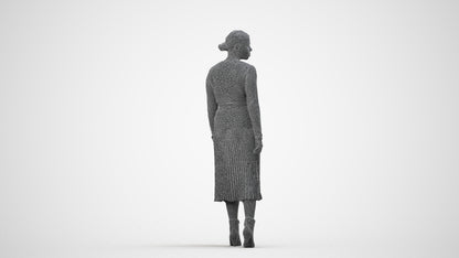realistic 3D human woman casual walking, archviz people FBX OBJ for Blender, wireframe side view