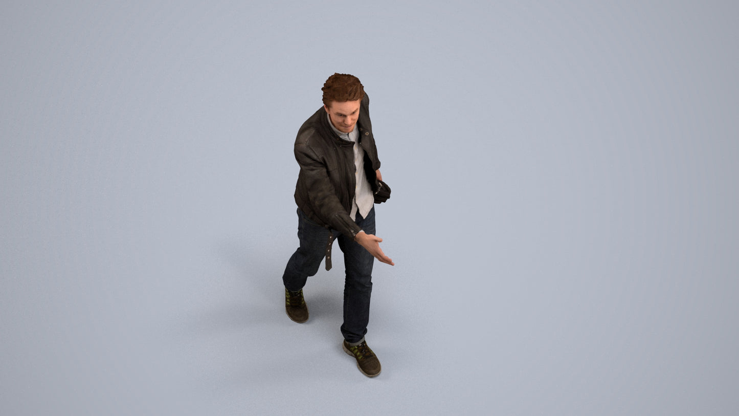 3D human model man casual walking, photogrammetry scanned person for archviz, back view render