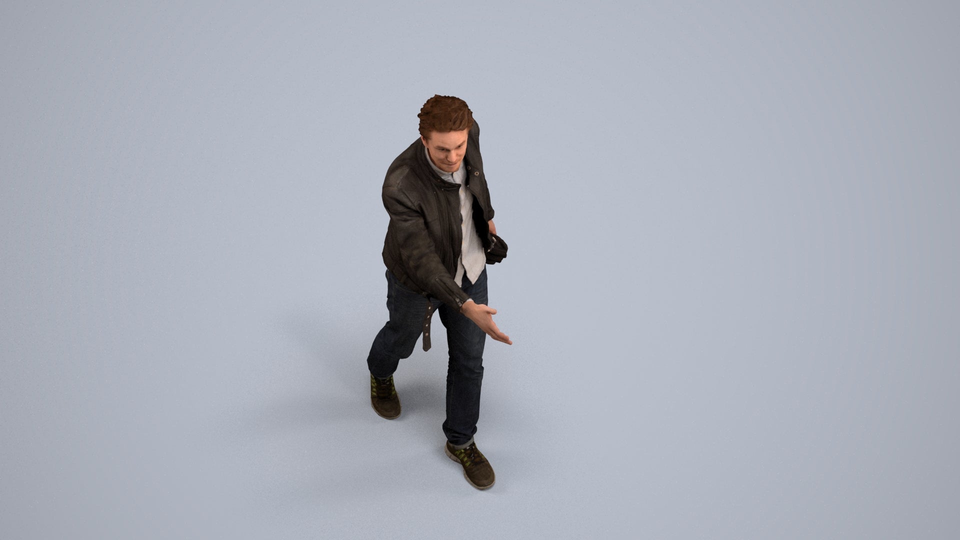 3D human model man casual walking, photogrammetry scanned person for archviz, back view render