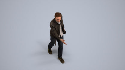 3D human model man casual walking, photogrammetry scanned person for archviz, back view render