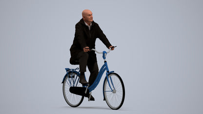 realistic 3D human senior man business cycling, archviz people FBX OBJ for Blender, standing pose render