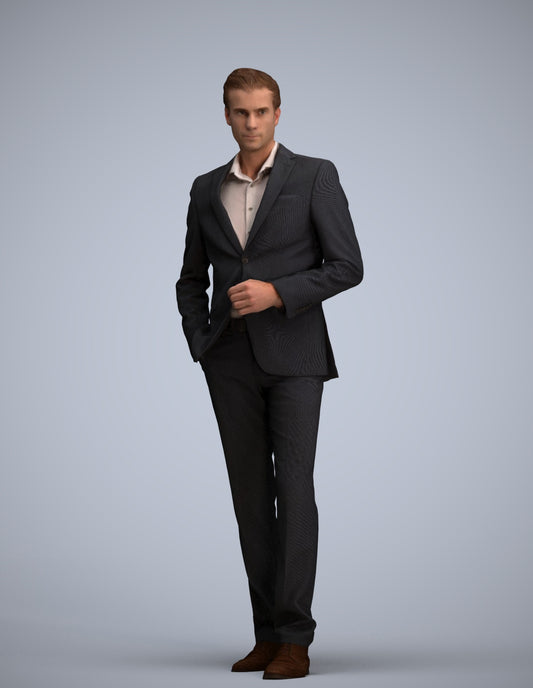 3D scanned man standing business, photorealistic archviz people for Enscape and SketchUp