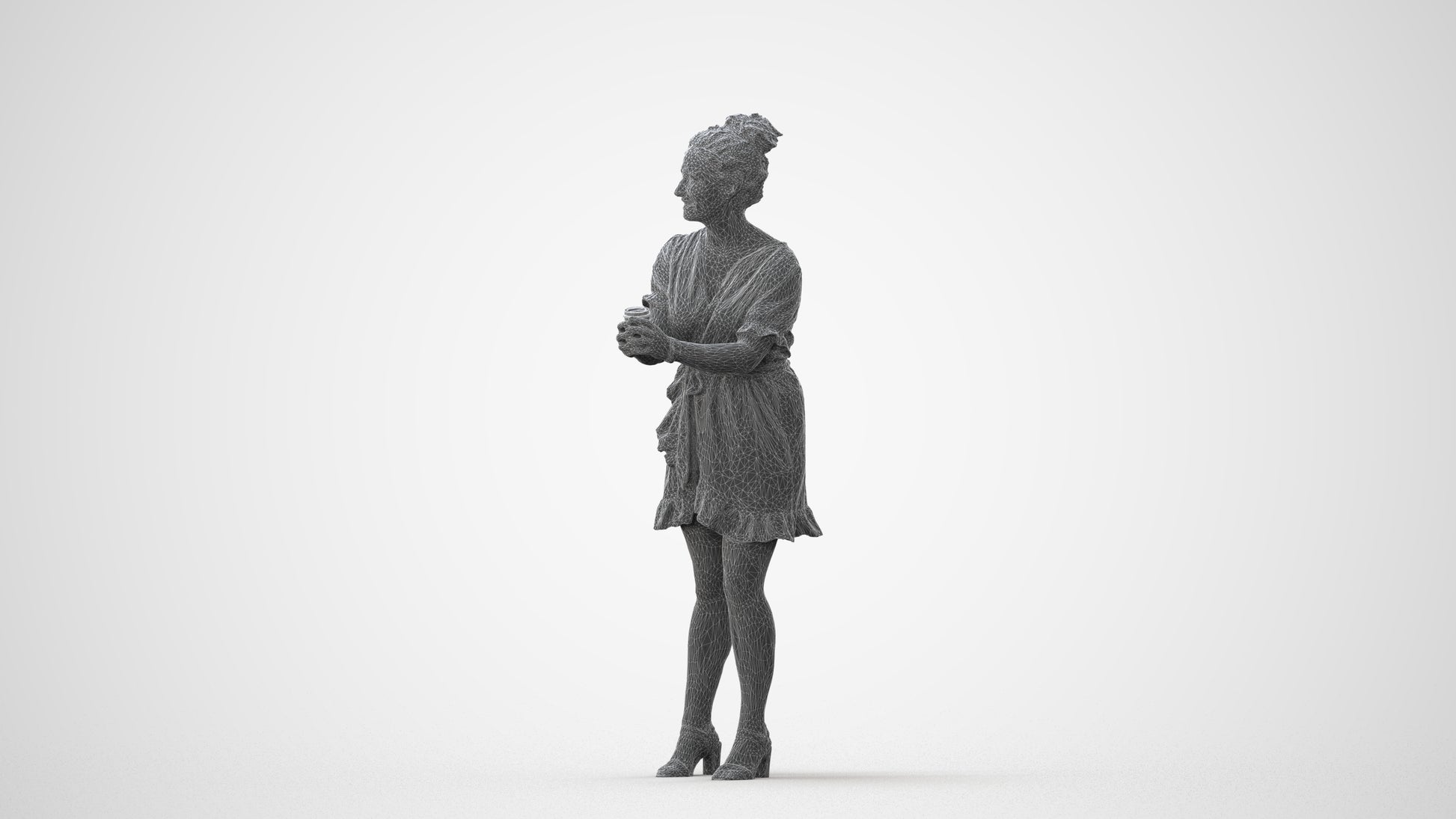 3D human model woman casual standing, photogrammetry scanned person for archviz, square thumbnail