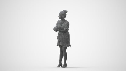 3D human model woman casual standing, photogrammetry scanned person for archviz, square thumbnail