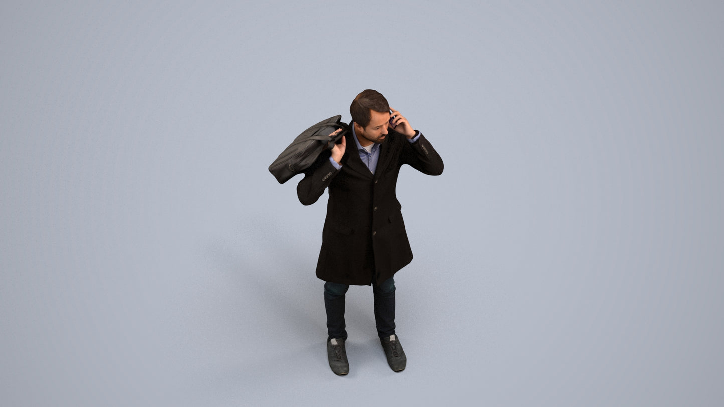 scanned 3D man business standing, photogrammetry people for Enscape and V-Ray, back view render