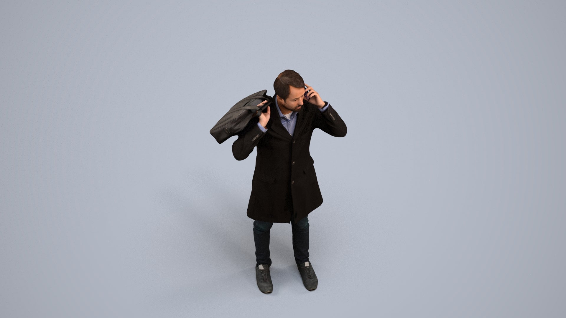 scanned 3D man business standing, photogrammetry people for Enscape and V-Ray, back view render