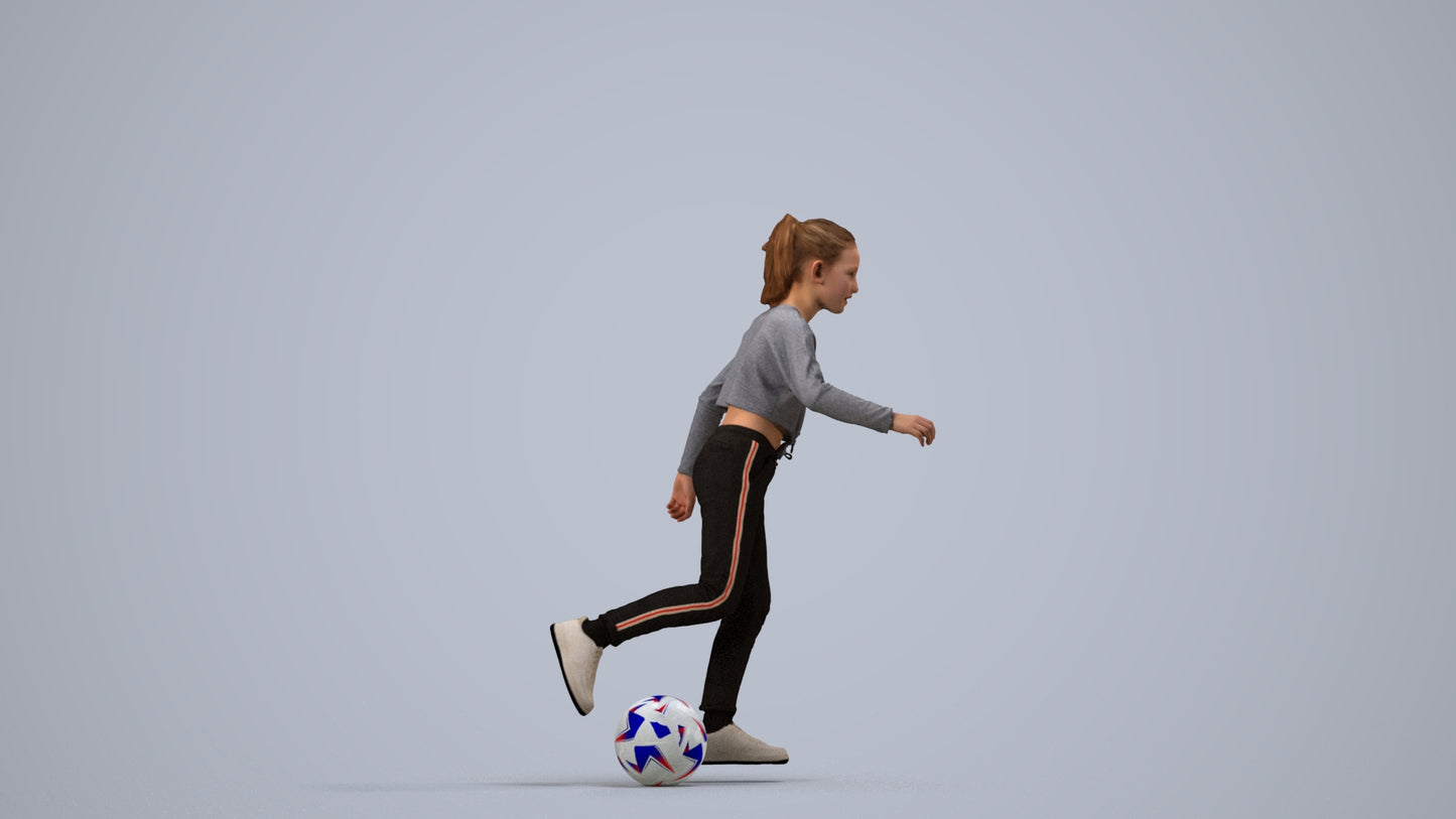 3D scanned girl kids sport, photorealistic archviz people for Enscape and SketchUp, side view render