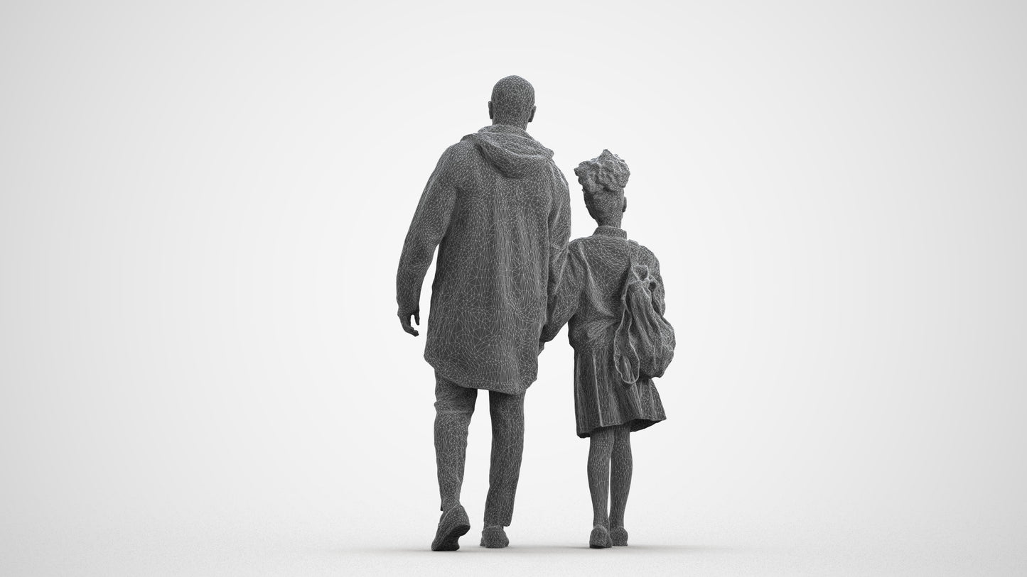 realistic 3D human girl kids, archviz people FBX OBJ for Blender, wireframe front view