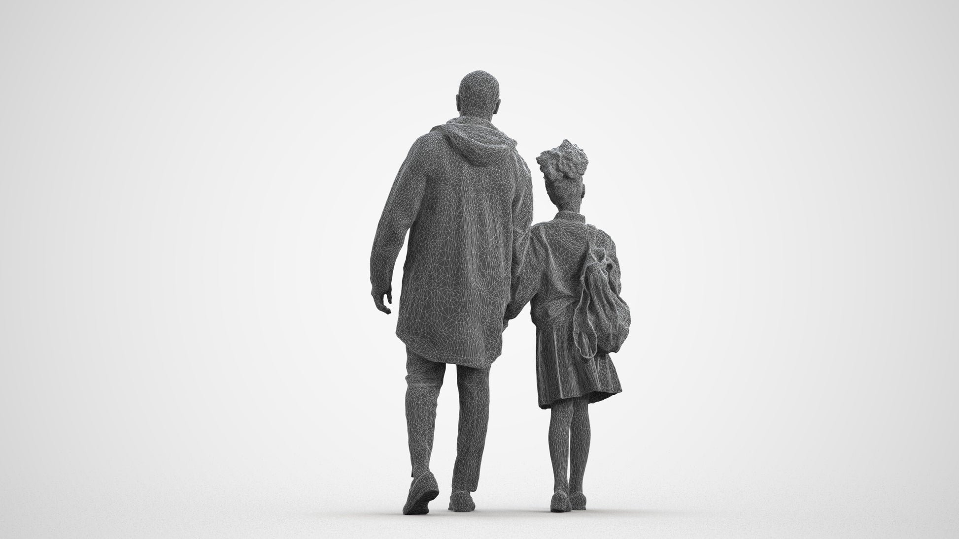 realistic 3D human girl kids, archviz people FBX OBJ for Blender, wireframe front view
