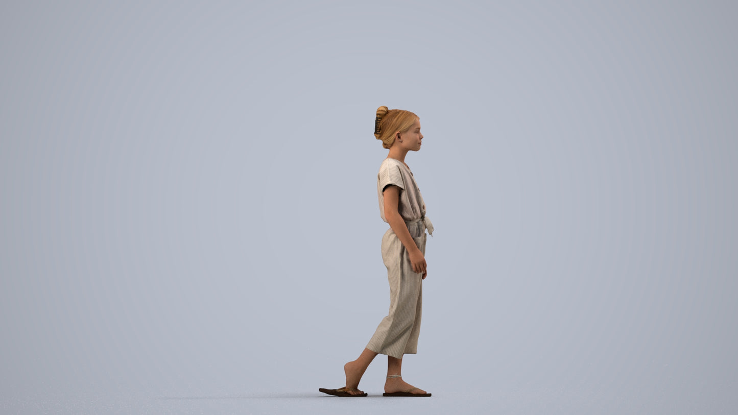3D people model girl kids, scanned human for 3ds Max rendering, side view render