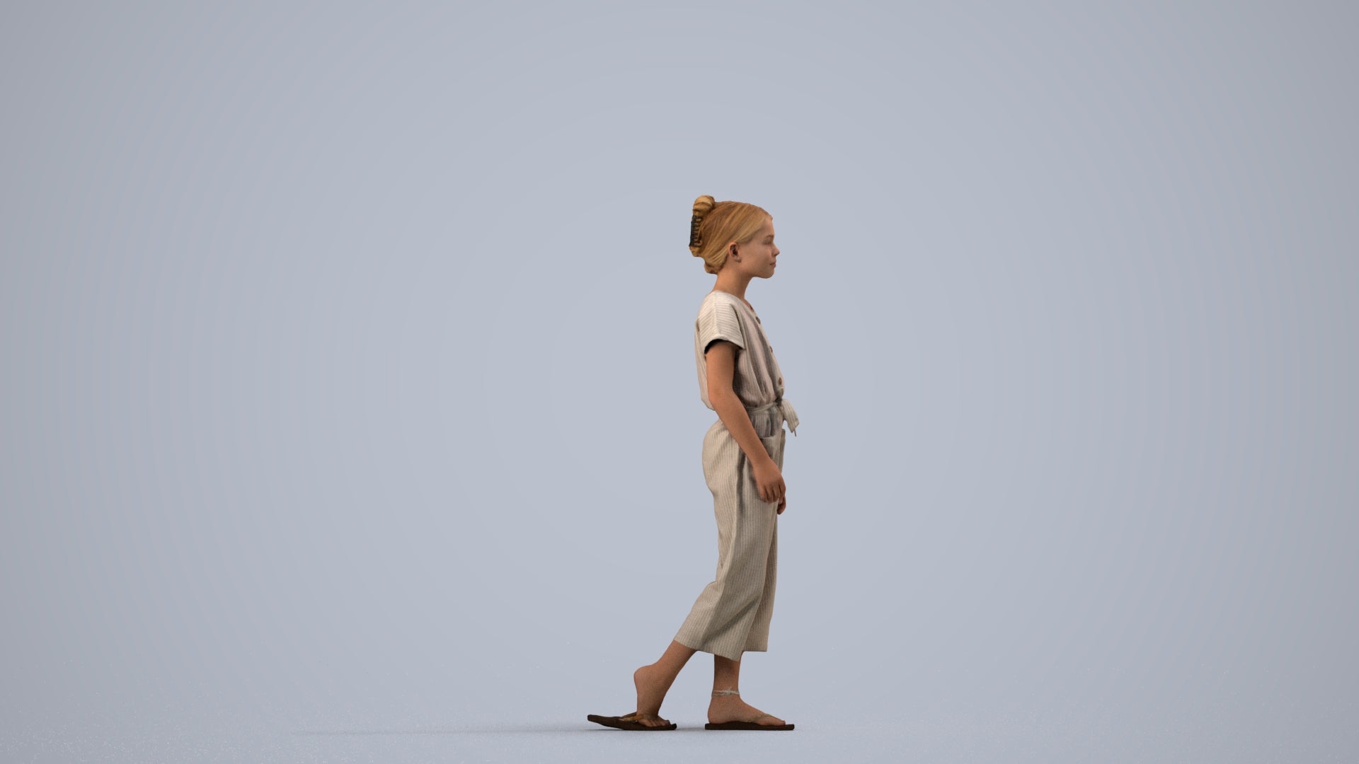3D people model girl kids, scanned human for 3ds Max rendering, side view render