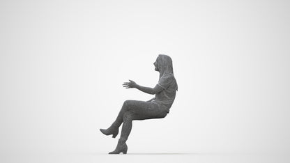 3D scanned woman sitting casual, photorealistic archviz people for Enscape and SketchUp, wireframe back view