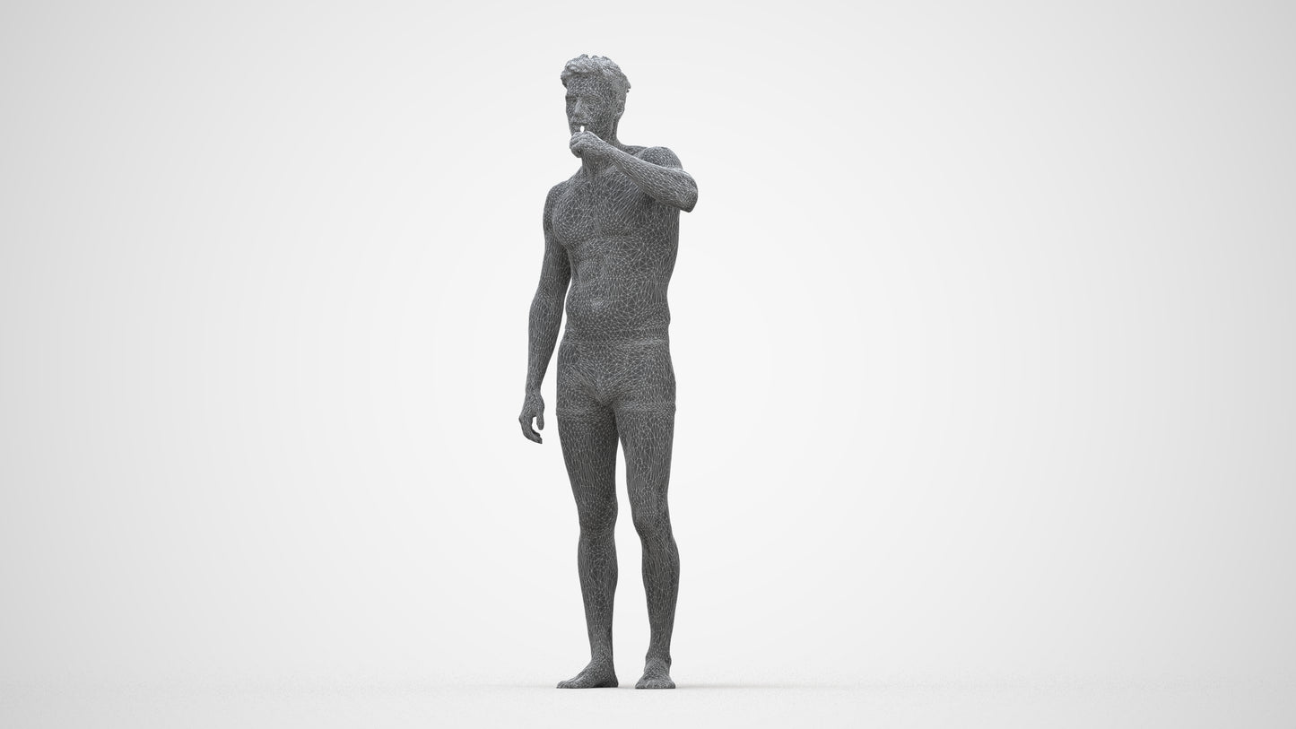 3D human model man bathroom, photogrammetry scanned person for archviz, wireframe back view