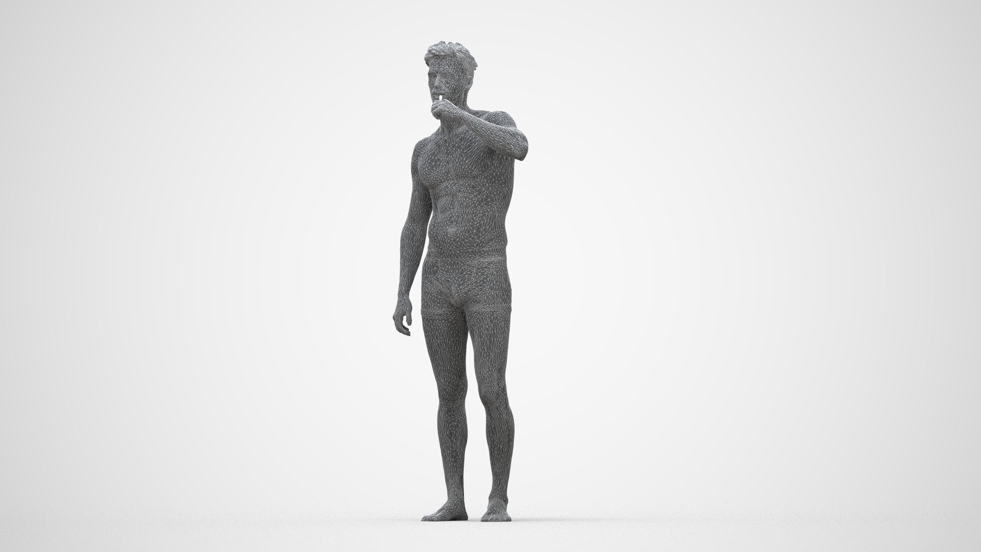 3D human model man bathroom, photogrammetry scanned person for archviz, wireframe back view