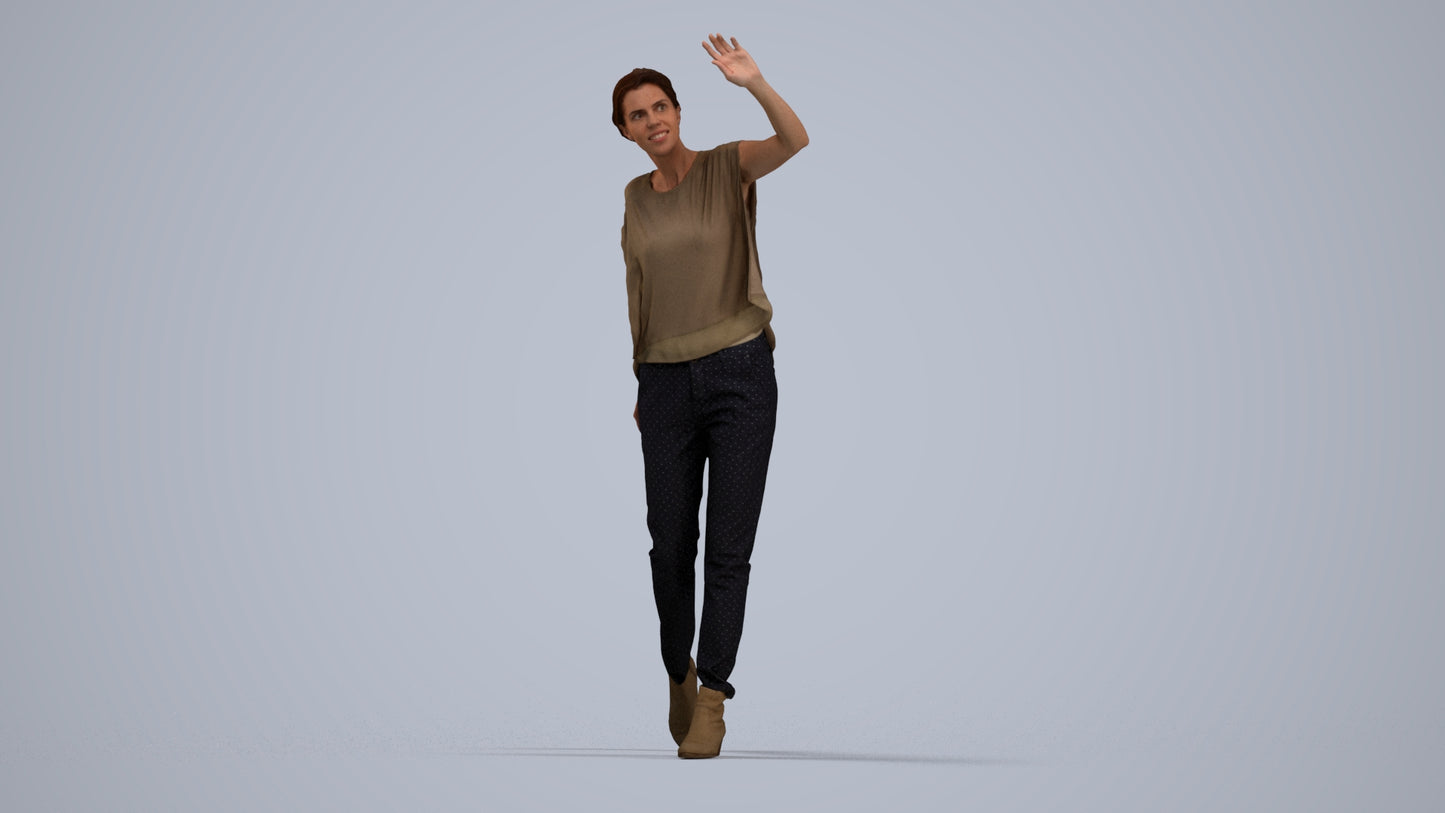 3D scanned woman standing casual, photorealistic archviz people for Enscape and SketchUp, standing pose render