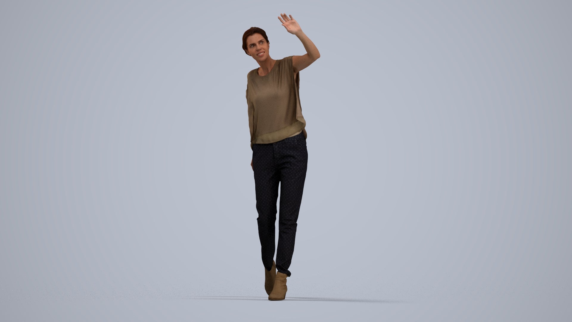 3D scanned woman standing casual, photorealistic archviz people for Enscape and SketchUp, standing pose render