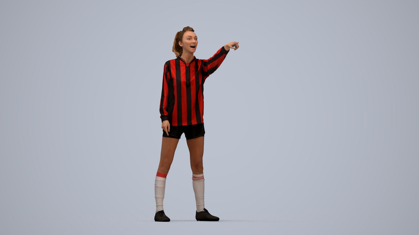 3D human model woman sport, photogrammetry scanned person for archviz, top-down view render