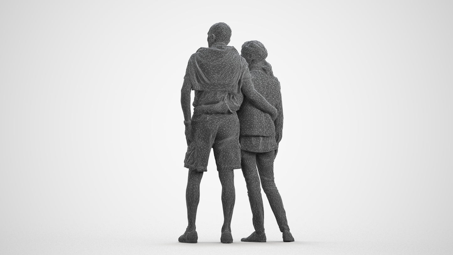 3D scanned senior woman couple casual, photorealistic archviz people for Enscape and SketchUp, wireframe front view