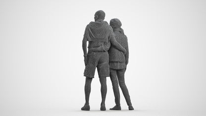 3D scanned senior woman couple casual, photorealistic archviz people for Enscape and SketchUp, wireframe front view