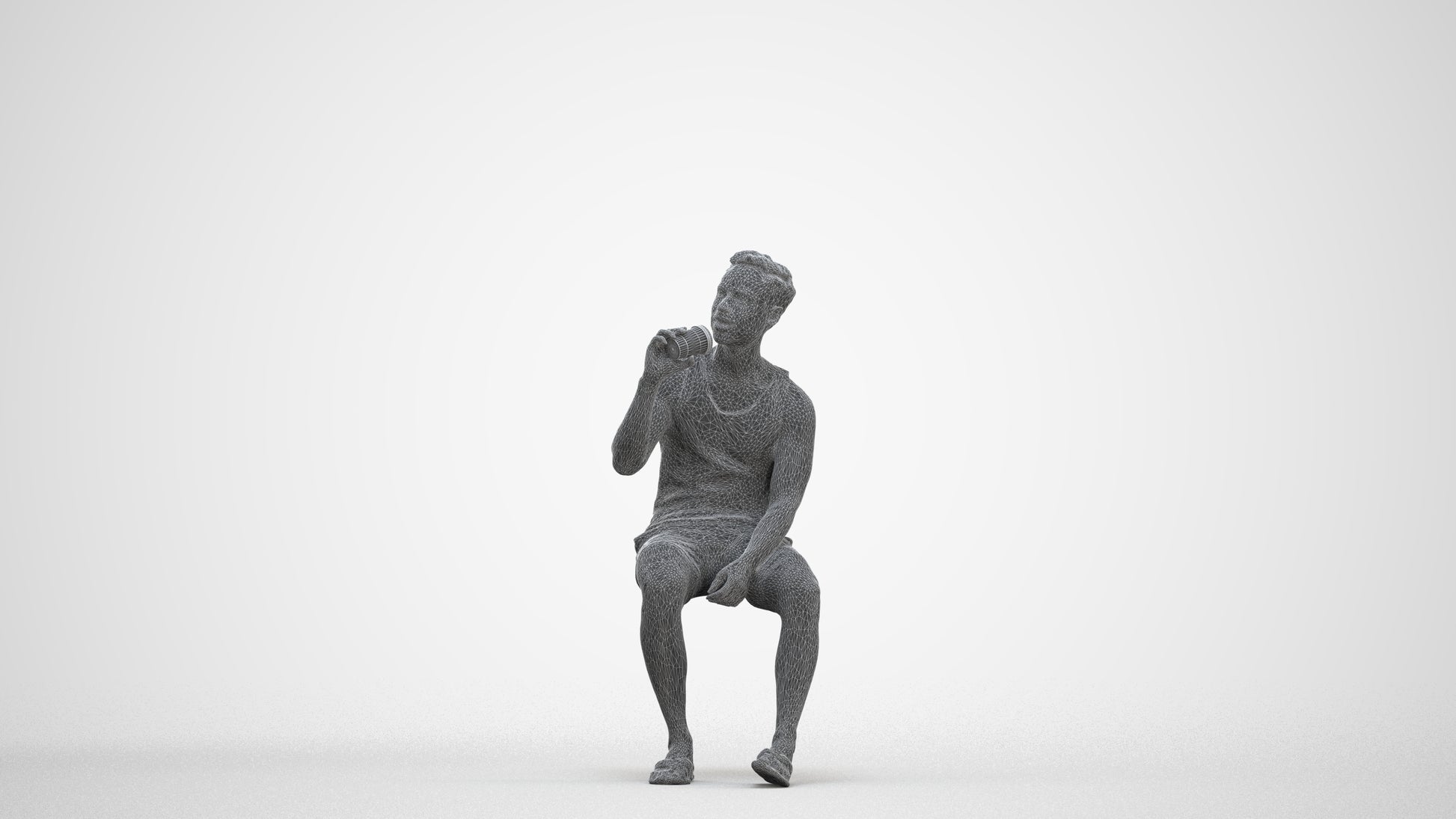 scanned 3D man casual sitting, photogrammetry people for Enscape and V-Ray, three-quarter front view render